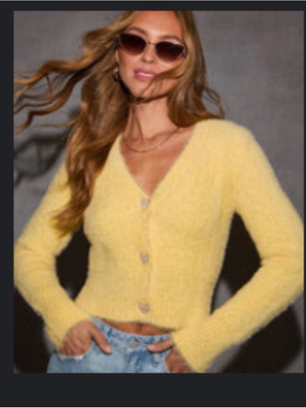 Vici Soft Yellow V-Neck Buttoned Cropped Cardigan